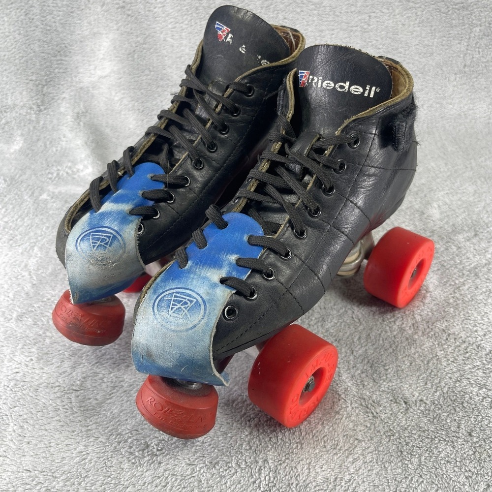 Riedell Roller Skates Women 5.5 Black Leather Quad Speed Krypto Impulse Wheels
